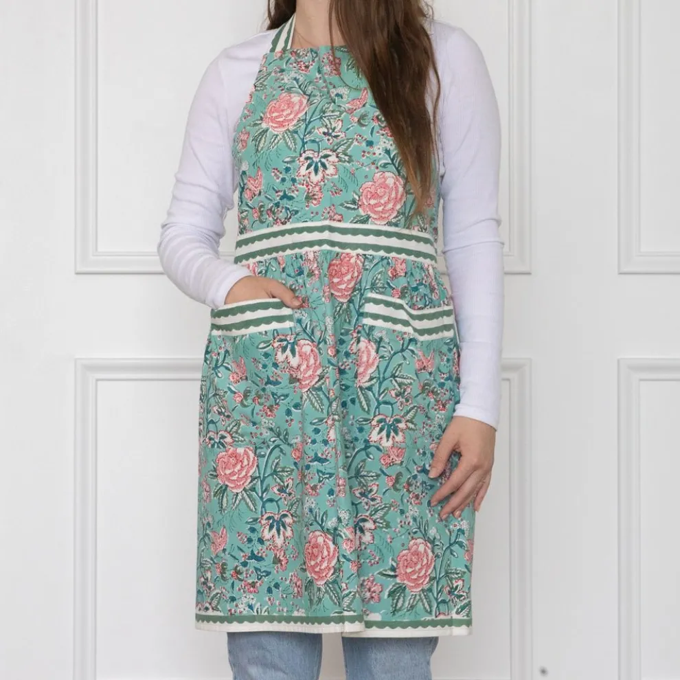 Butterfly Garden Aqua & Rose Apron
