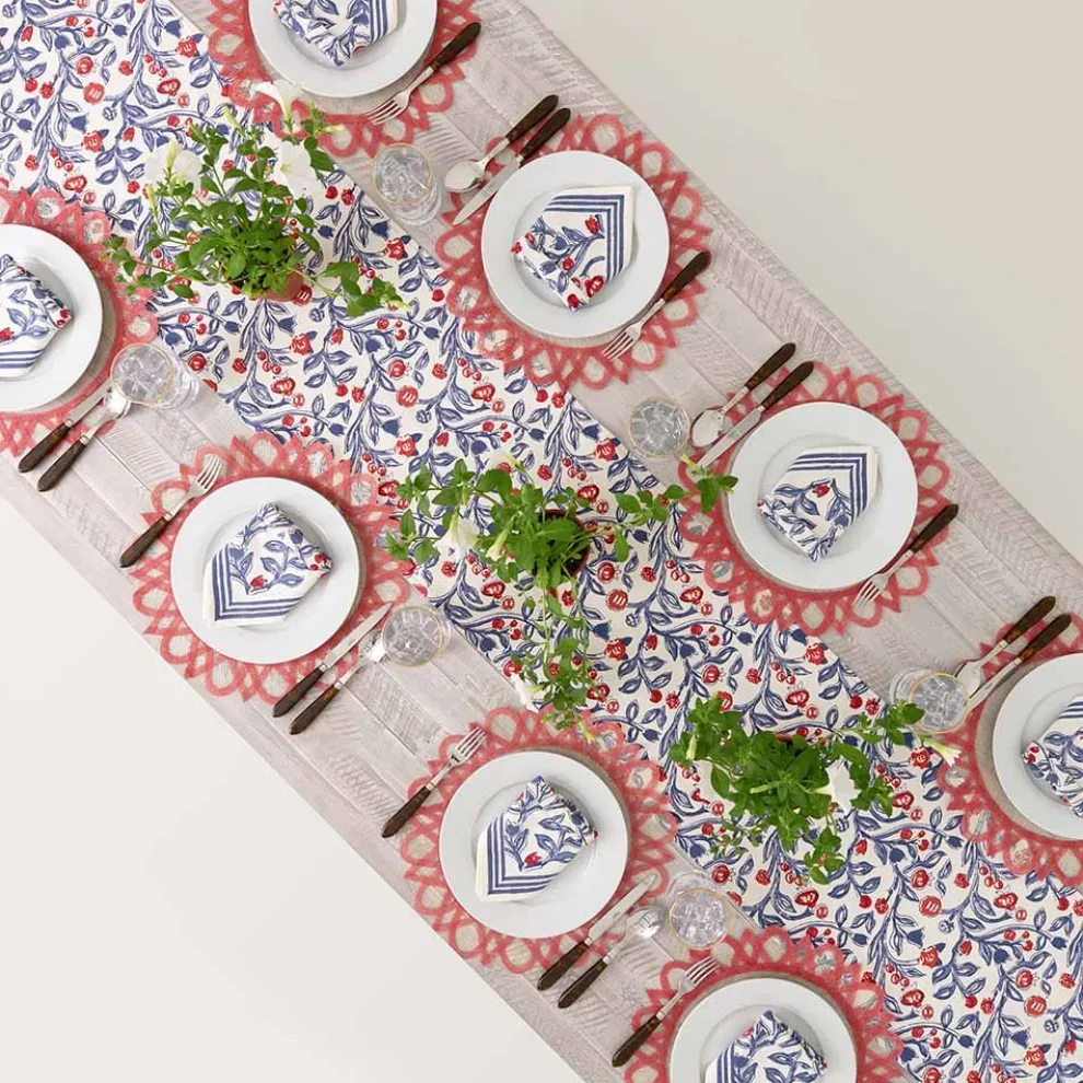 Emma Red & Blue Table Runner