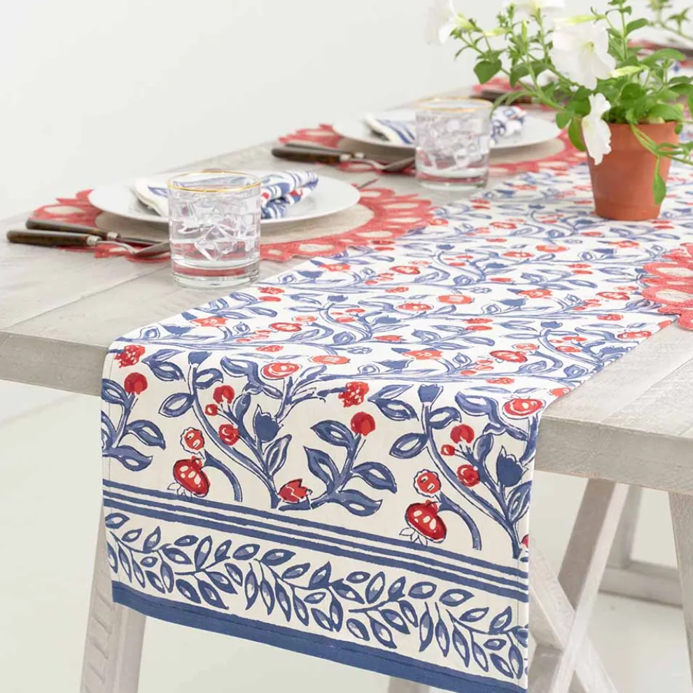Emma Red & Blue Table Runner