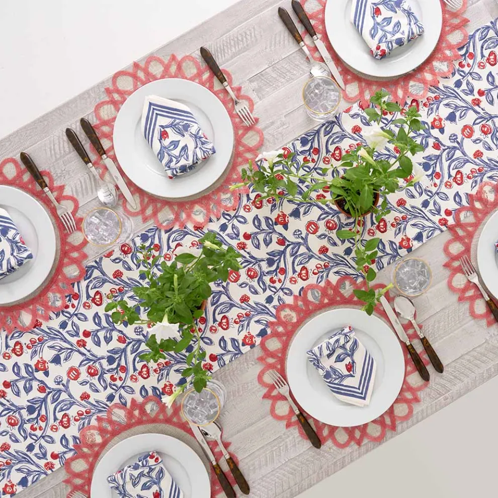 Emma Red & Blue Table Runner