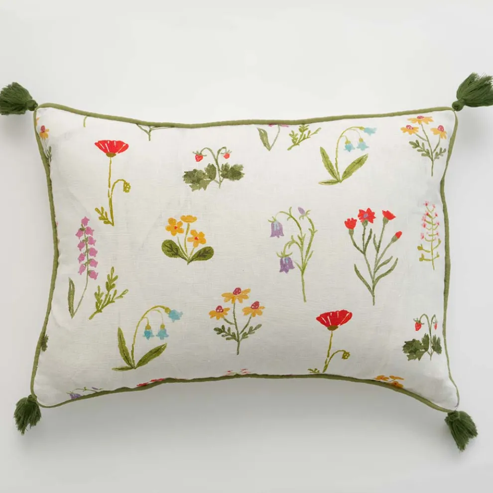 Botanical Garden Linen Lumbar Pillow Cover