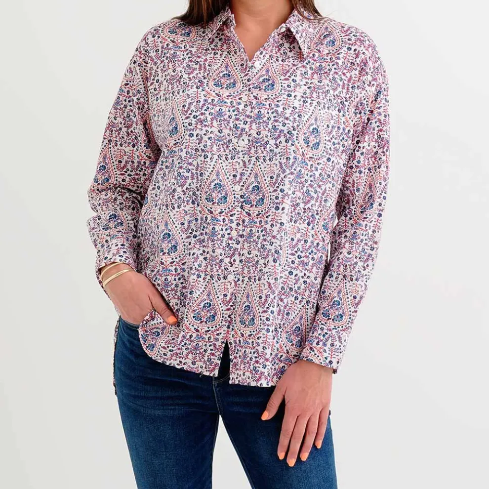Red & Blue Paisley Button Down Blouse