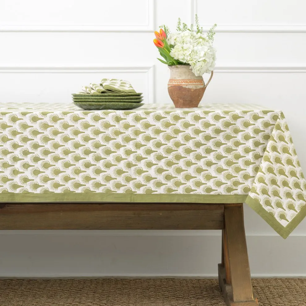 Geo Feather Moss Tablecloth