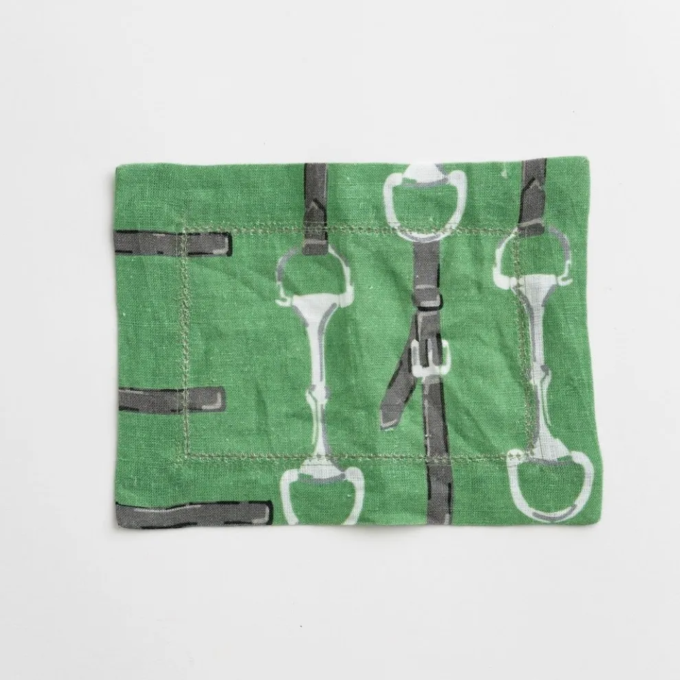 Green Linen Snaffle & Buckle Cocktail Napkin | Set of 4