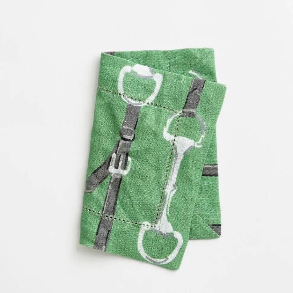 Green Linen Snaffle & Buckle Cocktail Napkin | Set of 4