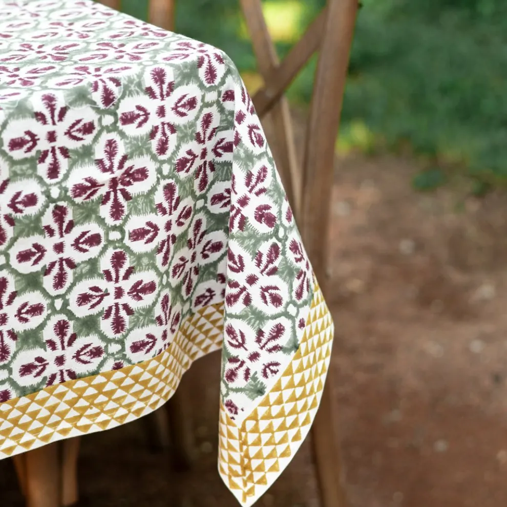Fleur de Lis Antique Jade Tablecloth