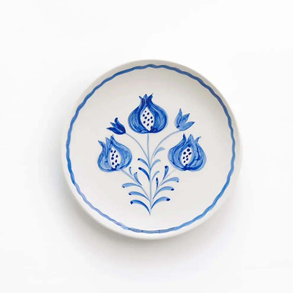 Pomegranate Trio Sketch Cobalt Blue Appetizer Plate | Set of 4