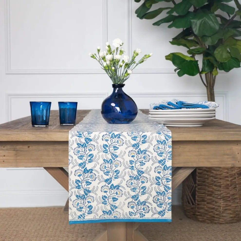 Gardenia Vine Azure Table Runner