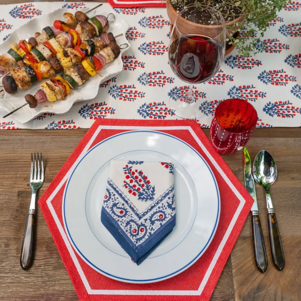 Block Printed Sagar Red & Blue Napkins