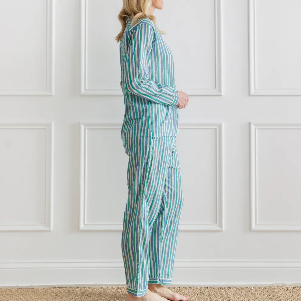 Watercolor Green Stripe Pajama Set