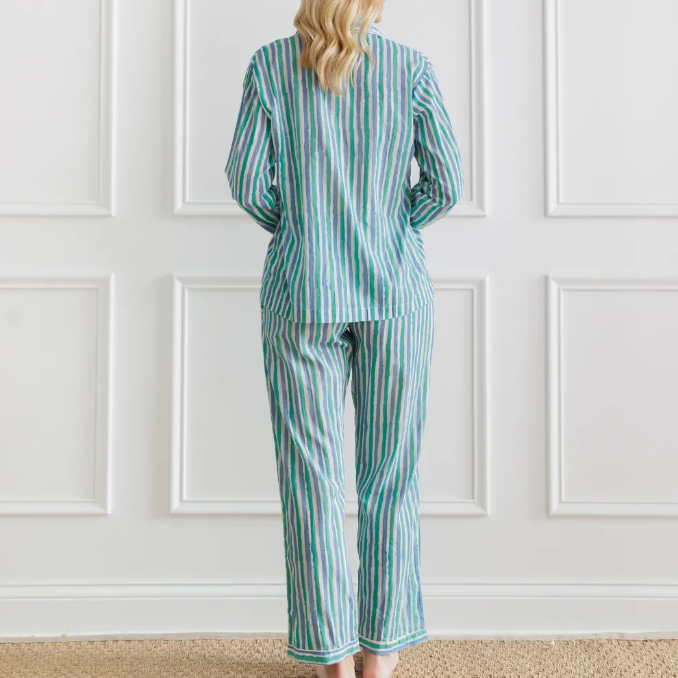 Watercolor Green Stripe Pajama Set