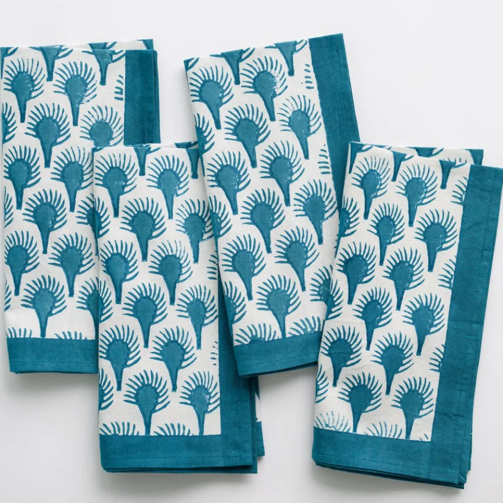 Geo Feather Teal Napkin | Set of 4