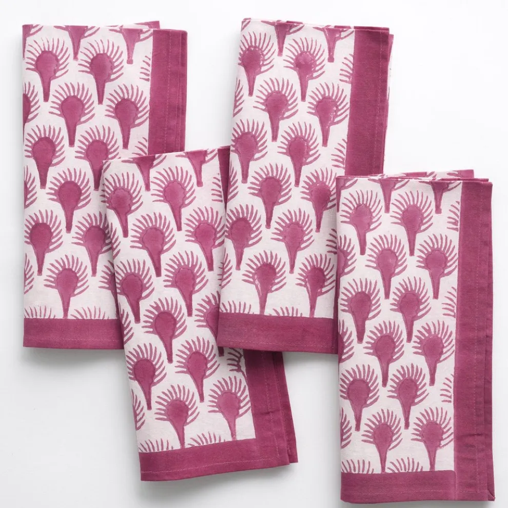 Geo Feather Fuchsia Napkin | Set of 4