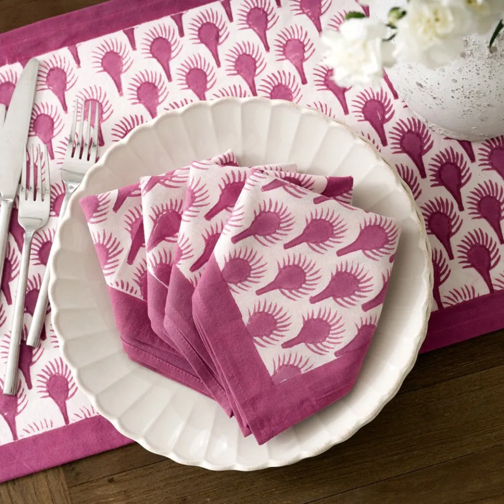 Geo Feather Fuchsia Napkin | Set of 4