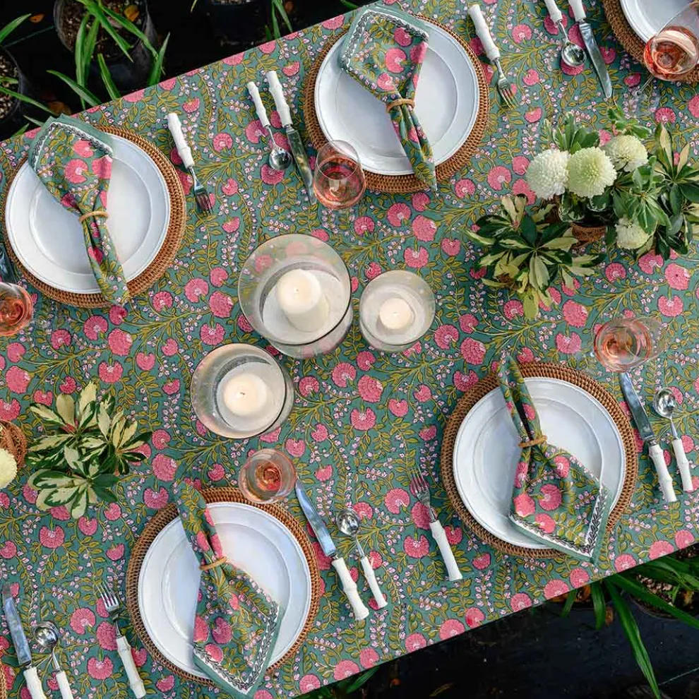 Cactus Flower Jade Tablecloth