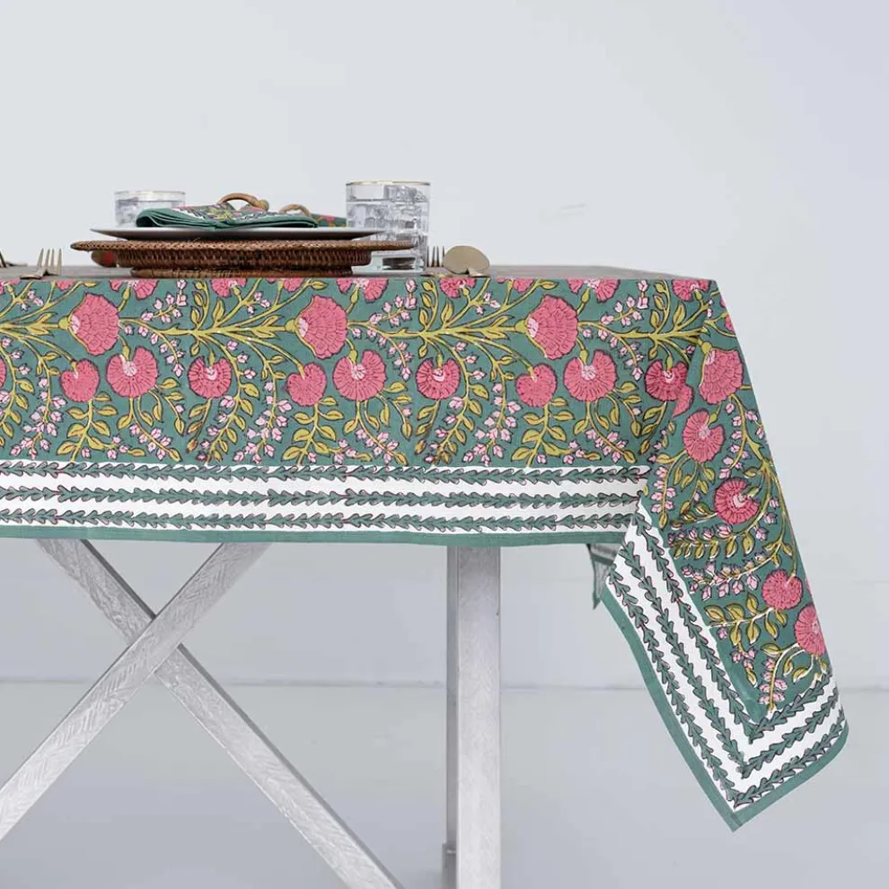 Cactus Flower Jade Tablecloth
