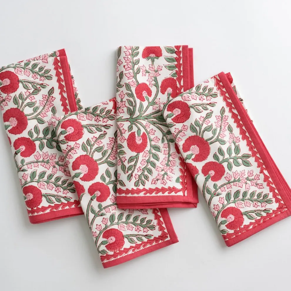 Cactus Flower Scarlet & Rose Napkin | Set of 4