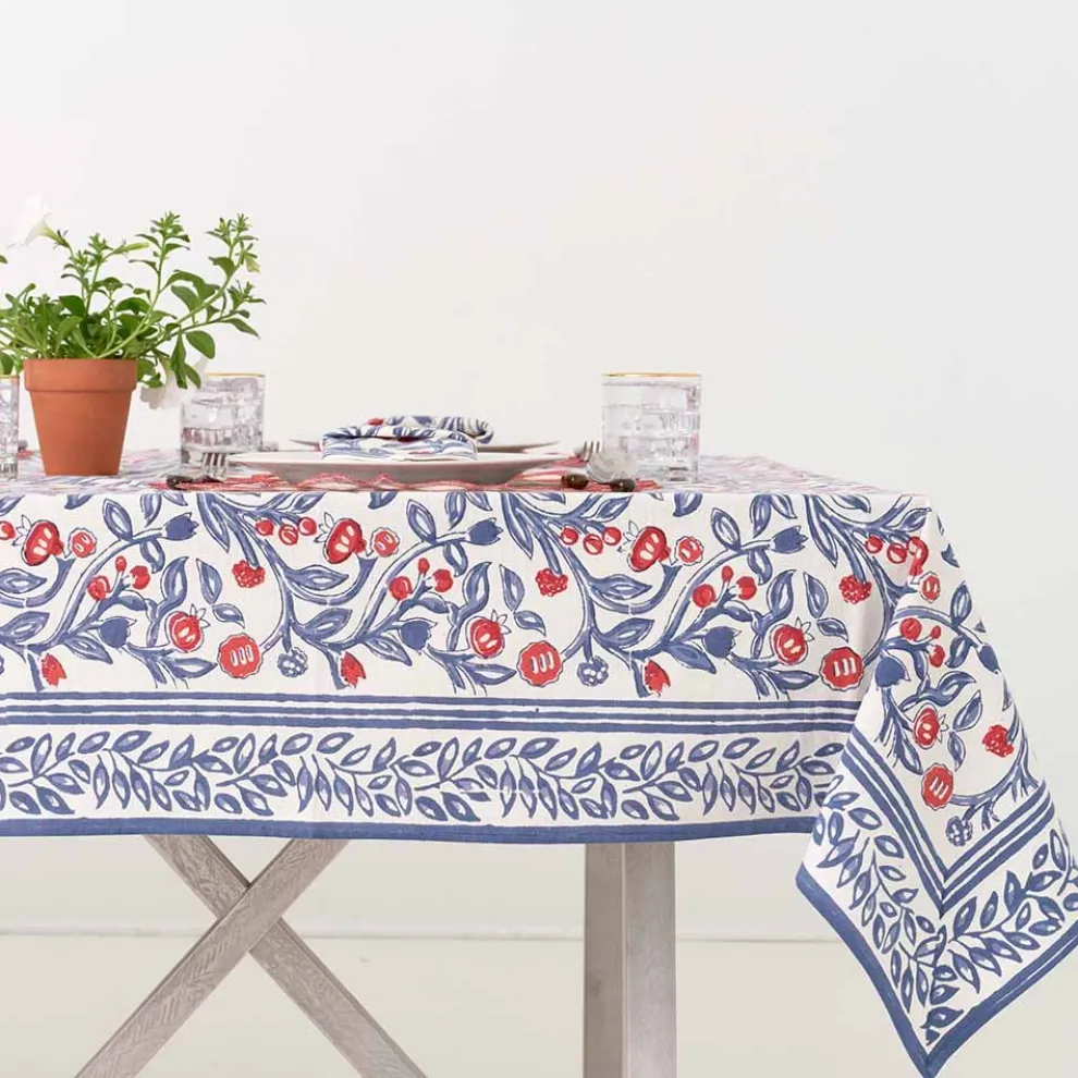 Emma Red & Blue Tablecloth