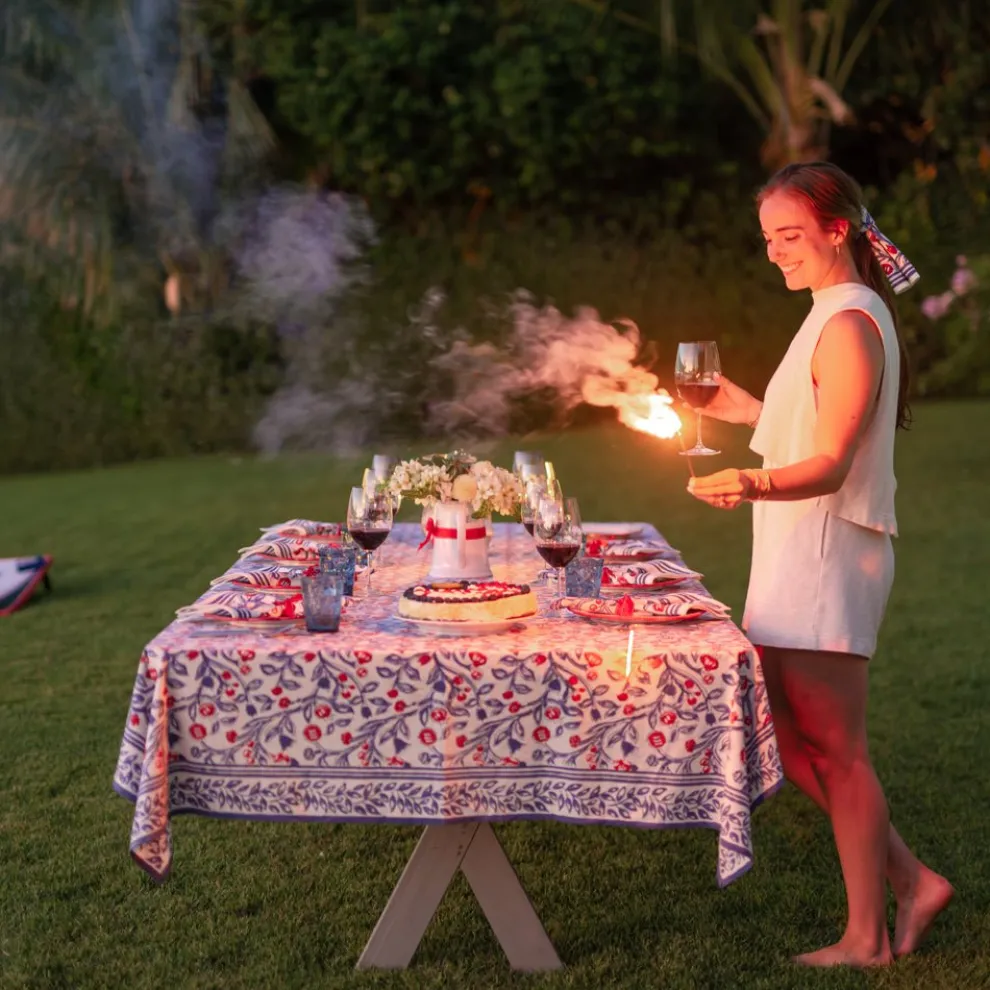 Emma Red & Blue Tablecloth