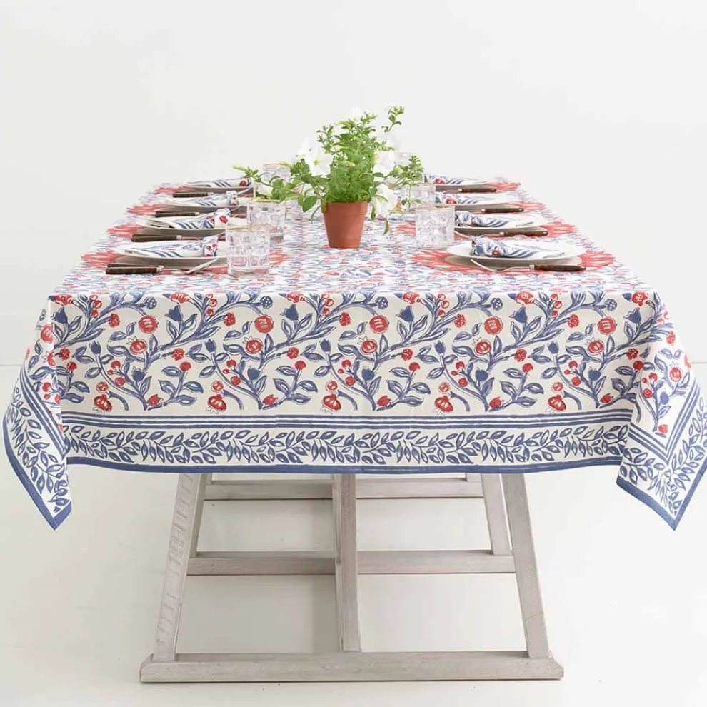 Emma Red & Blue Tablecloth