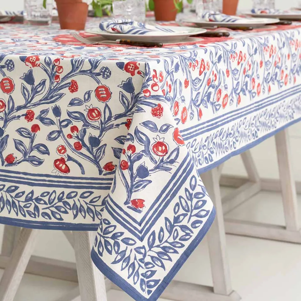 Emma Red & Blue Tablecloth
