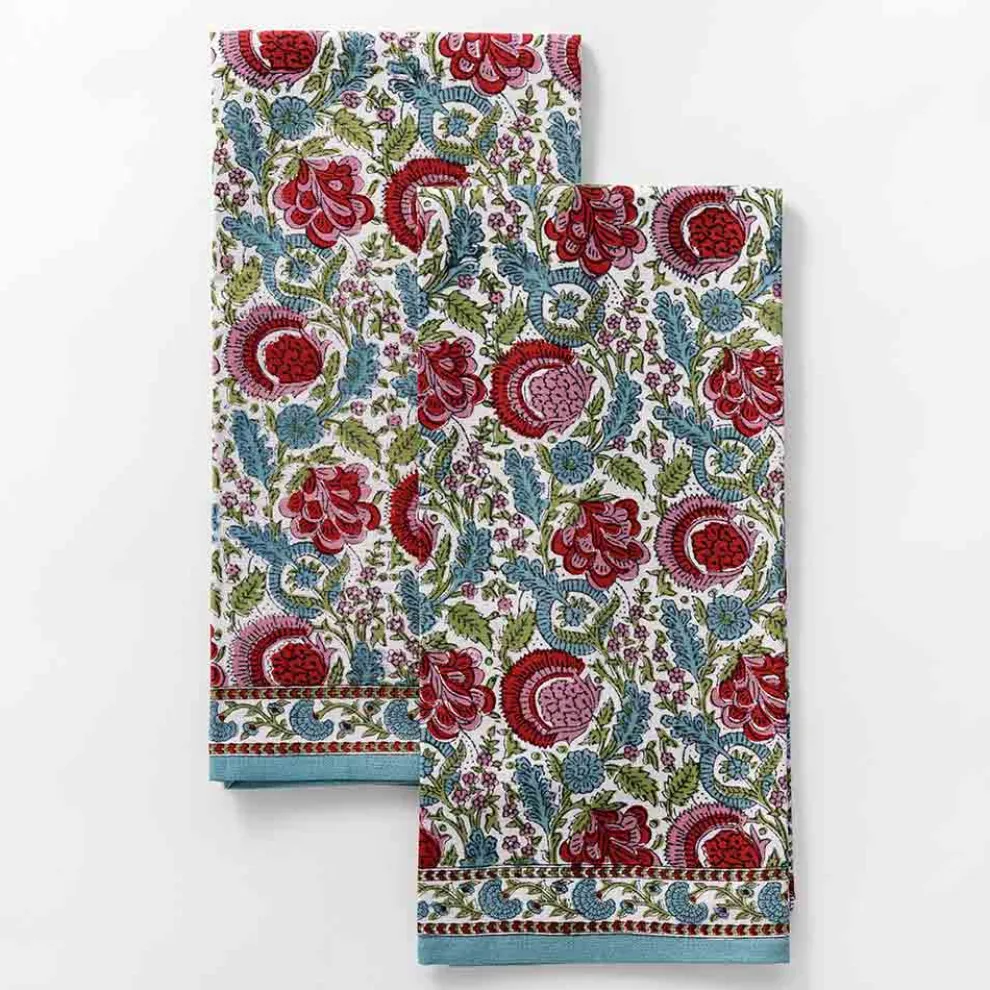 Bohemian Floral Turquoise Tea Towels | Set of 2