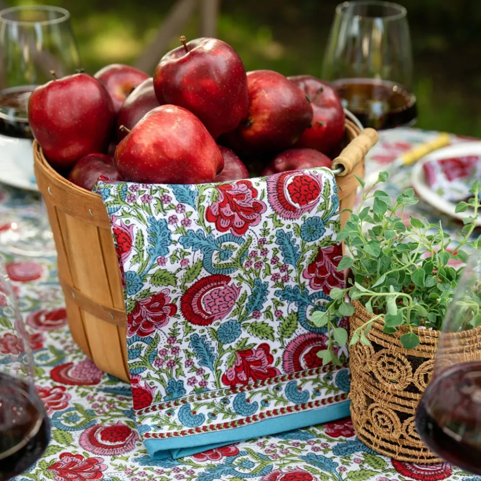 Bohemian Floral Turquoise Tea Towels | Set of 2