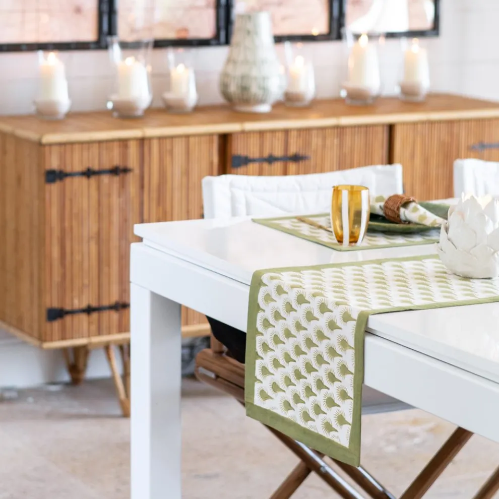 Geo Feather Moss Table Runner