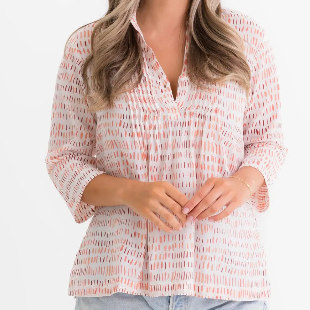 Brushstroke Coral Pintuck Blouse